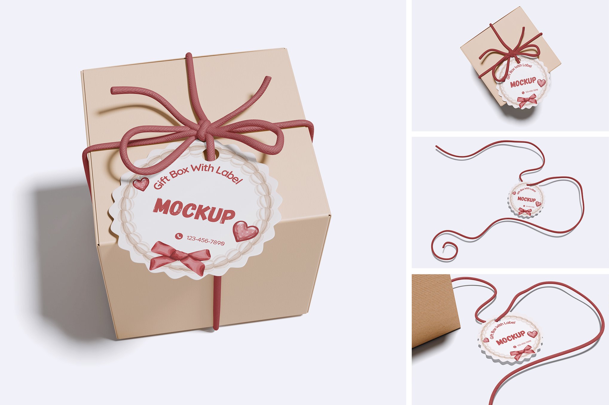 带标签礼盒礼物包装样机 Box gift With Label Mockup插图 带标签礼盒礼物包装样机 Box gift With Label Mockup