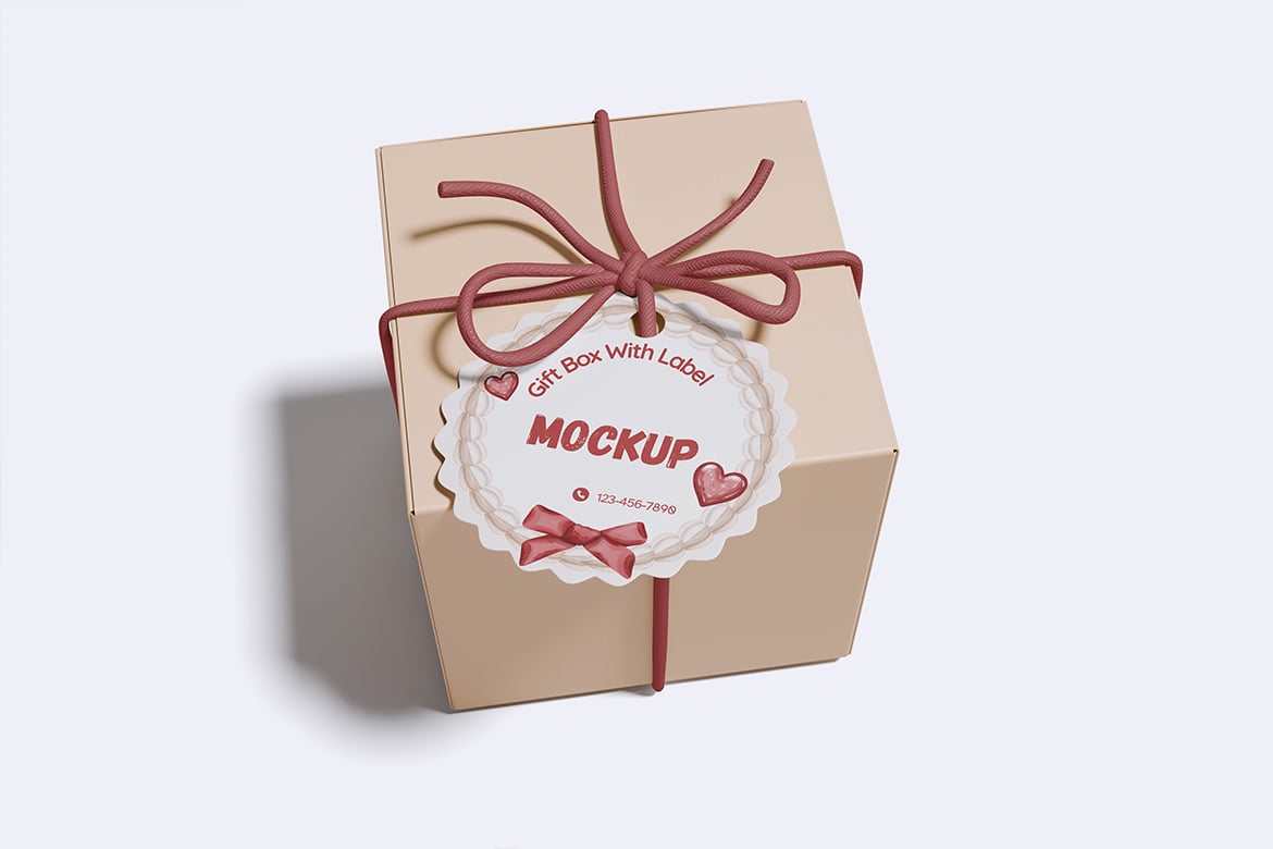 带标签礼盒礼物包装样机 Box gift With Label Mockup插图4 带标签礼盒礼物包装样机 Box gift With Label Mockup