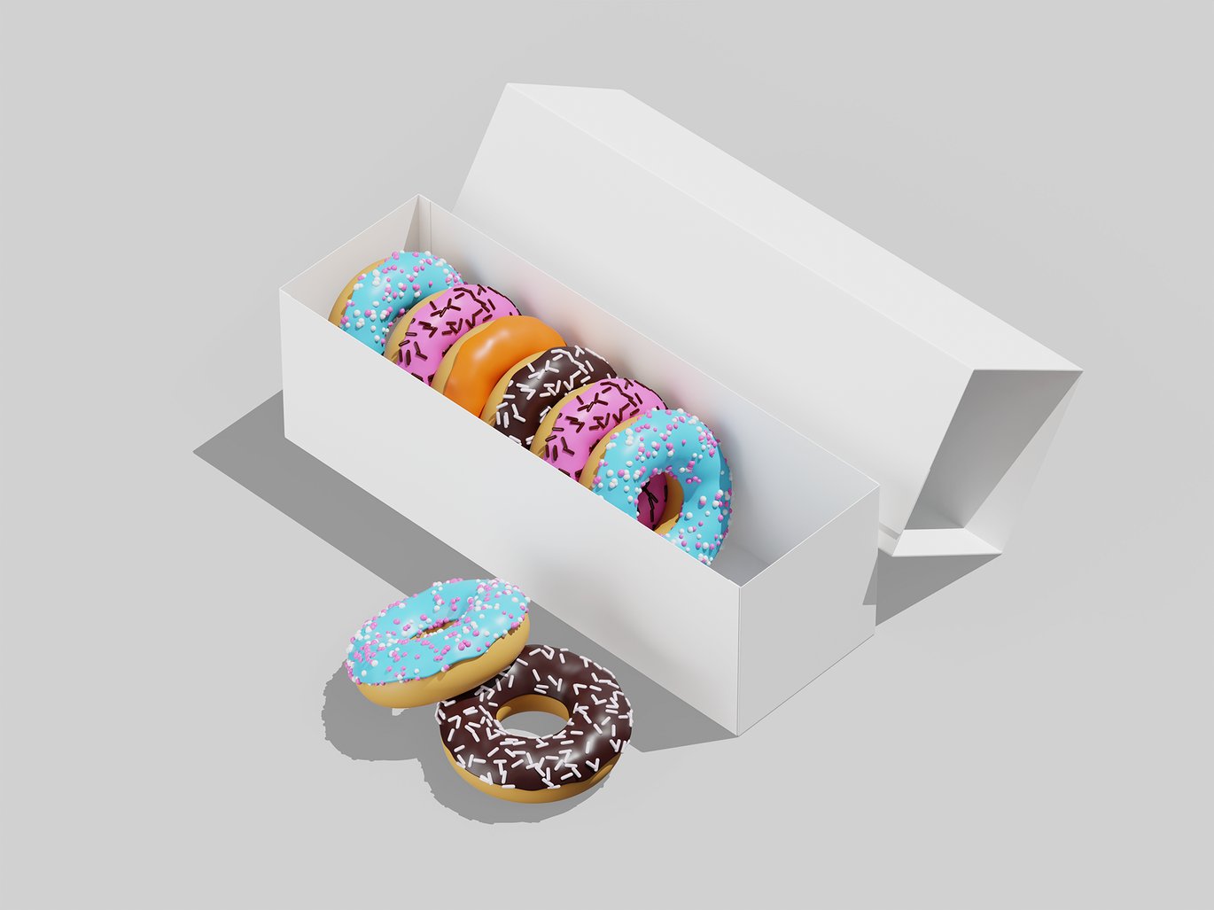 甜甜圈包装盒样机 Donut Box Mockup插图2 甜甜圈包装盒样机 Donut Box Mockup