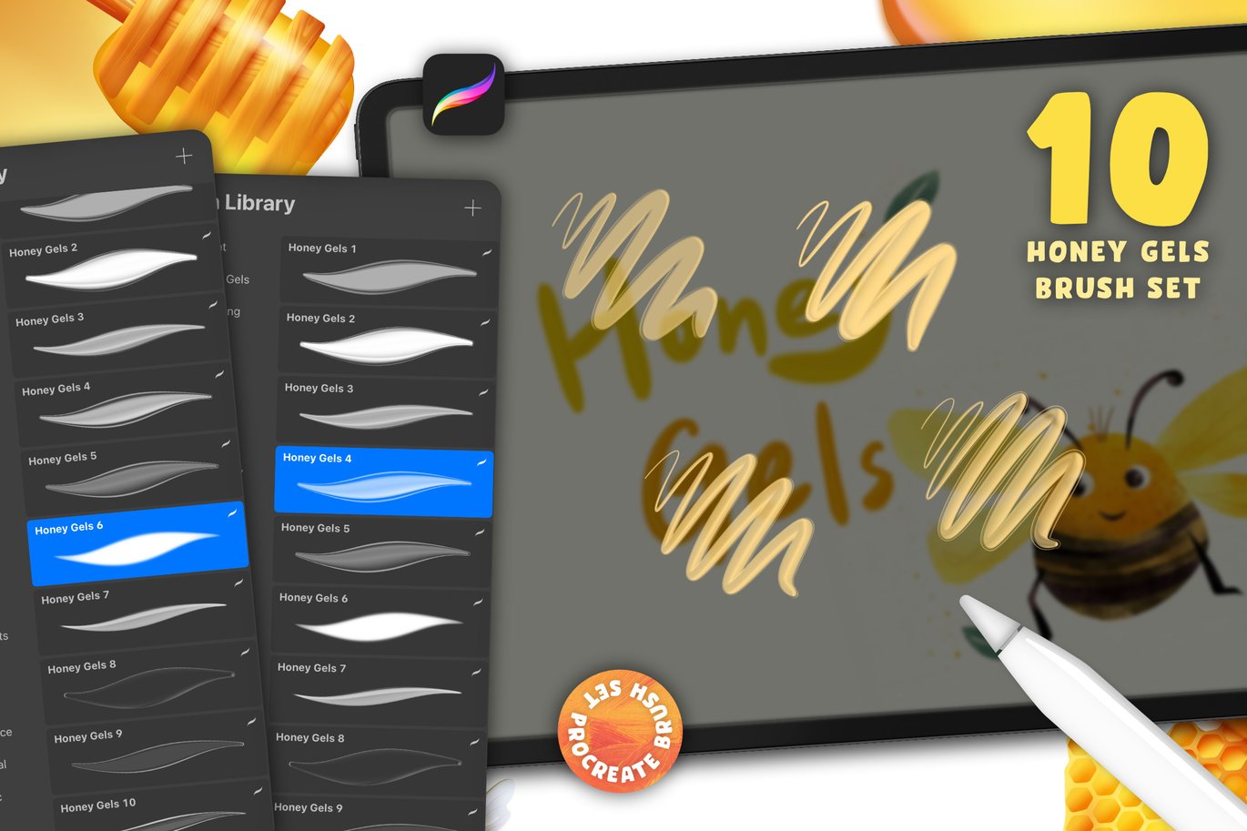 10款蜂蜜凝胶透明质感Procreate笔刷 10 Honey Gels Procreate Brush Set插图1 10款蜂蜜凝胶透明质感Procreate笔刷 10 Honey Gels Procreate Brush Set