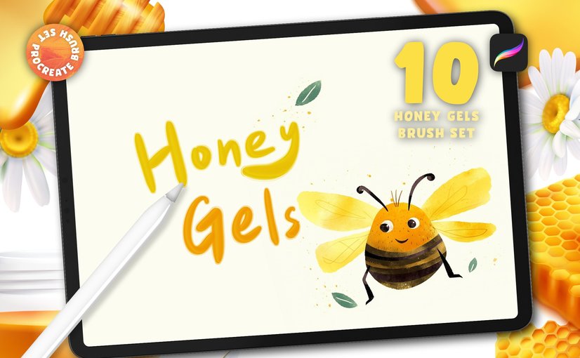 10款蜂蜜凝胶透明质感Procreate笔刷 10 Honey Gels Procreate Brush Set