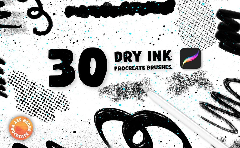30款干燥墨迹复古纹理Procreate笔刷 30 Dry Ink Procreate Brush Set