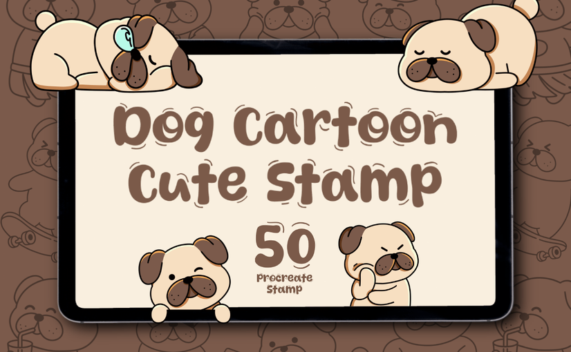50款卡通狗狗可爱造型Procreate印章笔刷合集 Dog Cartoon Cute – 50 Procreate Stamp Pack