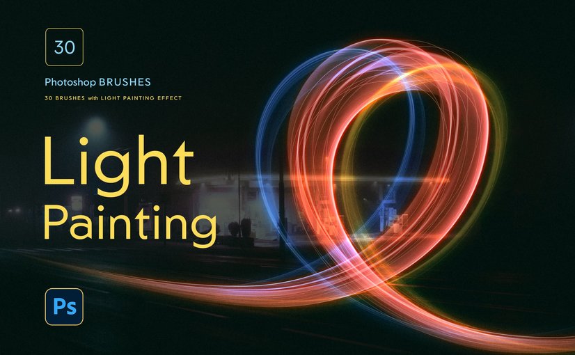 30款光影绘画特效Photoshop笔刷素材库 Light Painting Photoshop Brushes