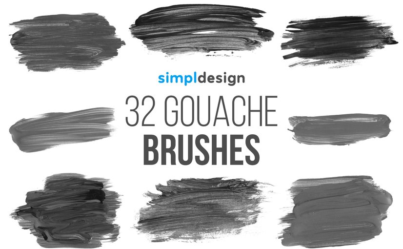 32款水粉肌理印章效果Photoshop笔刷套装 Stamp Gouache Photoshop Brushes