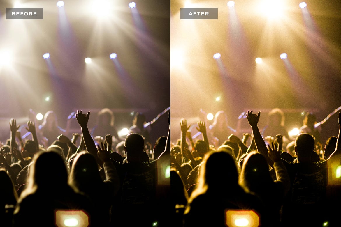 复古演唱会照片效果后期调色Lightroom预设 Vintage Concert Lightroom Presets Desktop and Mobile插图1 复古演唱会照片效果后期调色Lightroom预设 Vintage Concert Lightroom Presets Desktop and Mobile