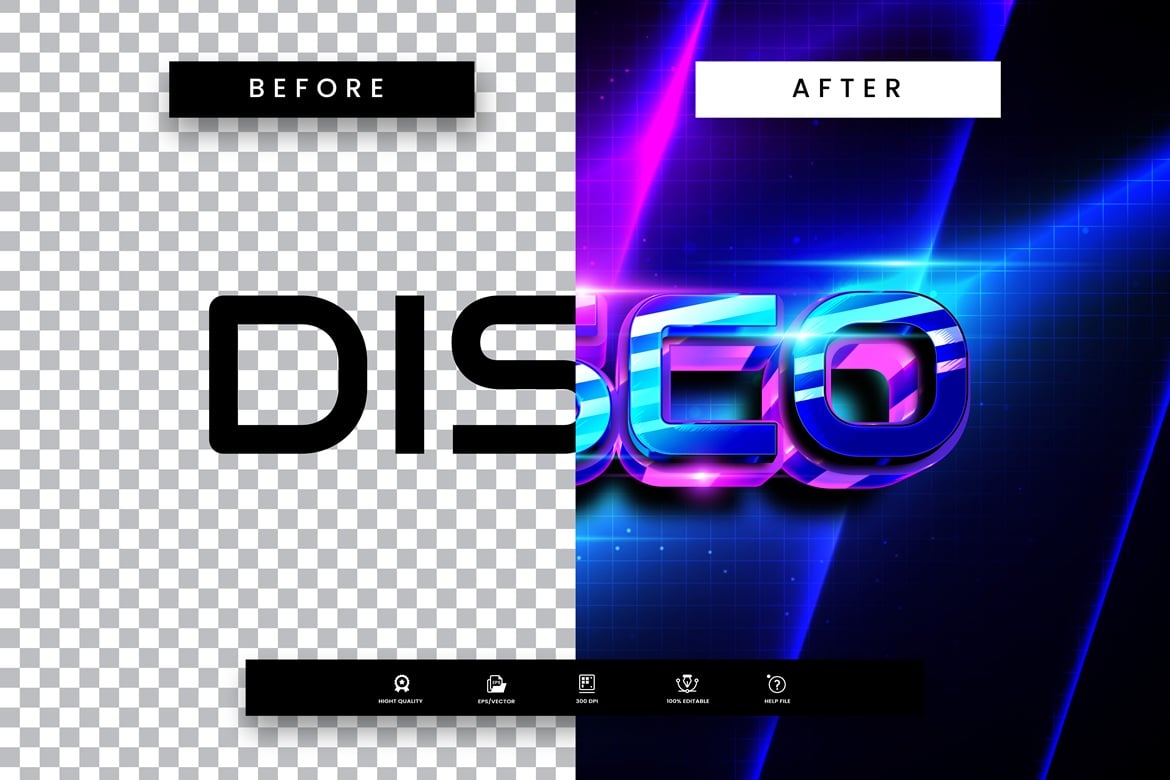 多彩夜店 disco 可编辑文字效果 Colorful Night Disco Text Effect插图1 多彩夜店 disco 可编辑文字效果 Colorful Night Disco Text Effect