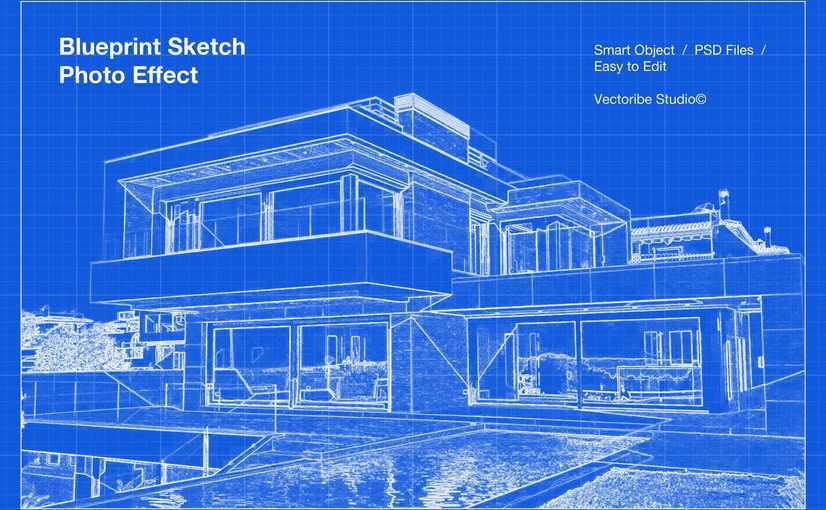 蓝图素描照片特效PS图层样式 Blueprint Sketch Photo Effect