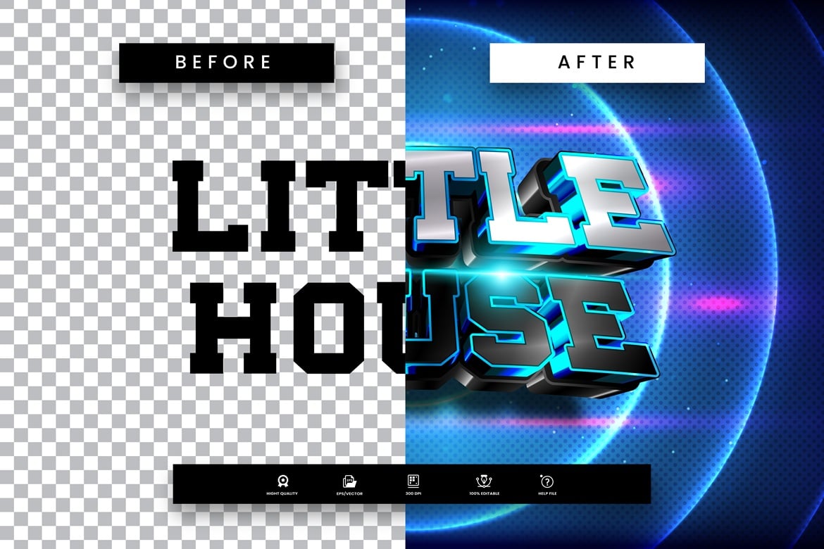 现代科幻炫酷AI文字效果矢量素材 Modern Little House Editable Text Effect插图1 现代科幻炫酷AI文字效果矢量素材 Modern Little House Editable Text Effect