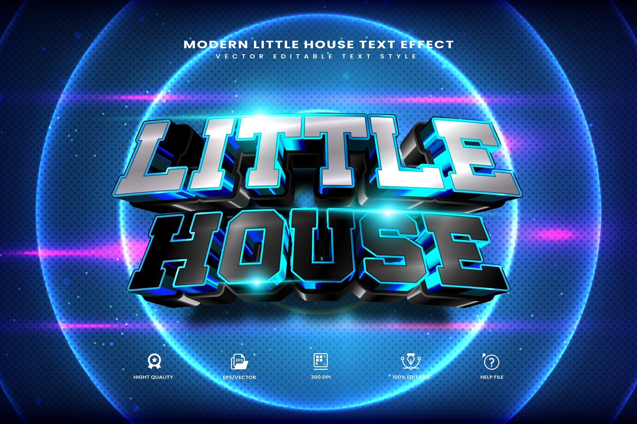 现代科幻炫酷AI文字效果矢量素材 Modern Little House Editable Text Effect插图 现代科幻炫酷AI文字效果矢量素材 Modern Little House Editable Text Effect