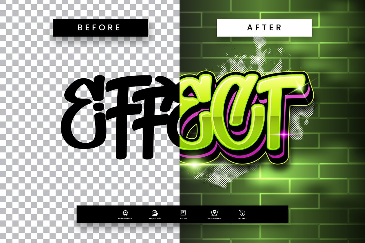 绿色涂鸦艺术AI文字效果矢量素材 Green Graffiti Art Text Effect插图1 绿色涂鸦艺术AI文字效果矢量素材 Green Graffiti Art Text Effect