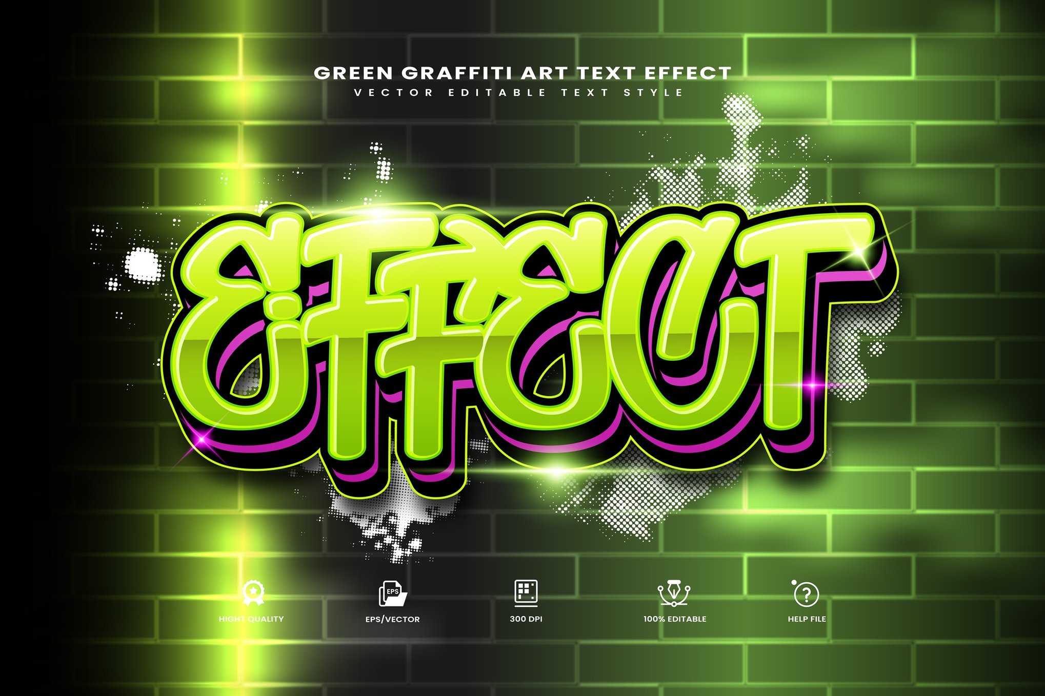 绿色涂鸦艺术AI文字效果矢量素材 Green Graffiti Art Text Effect插图 绿色涂鸦艺术AI文字效果矢量素材 Green Graffiti Art Text Effect