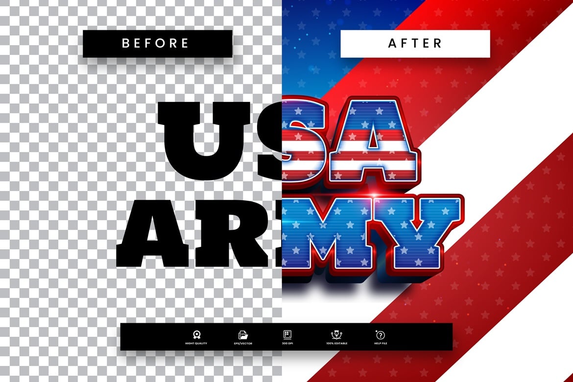 迷彩军事风AI文字效果矢量素材 USA Army Theme Text Effect插图1 迷彩军事风AI文字效果矢量素材 USA Army Theme Text Effect