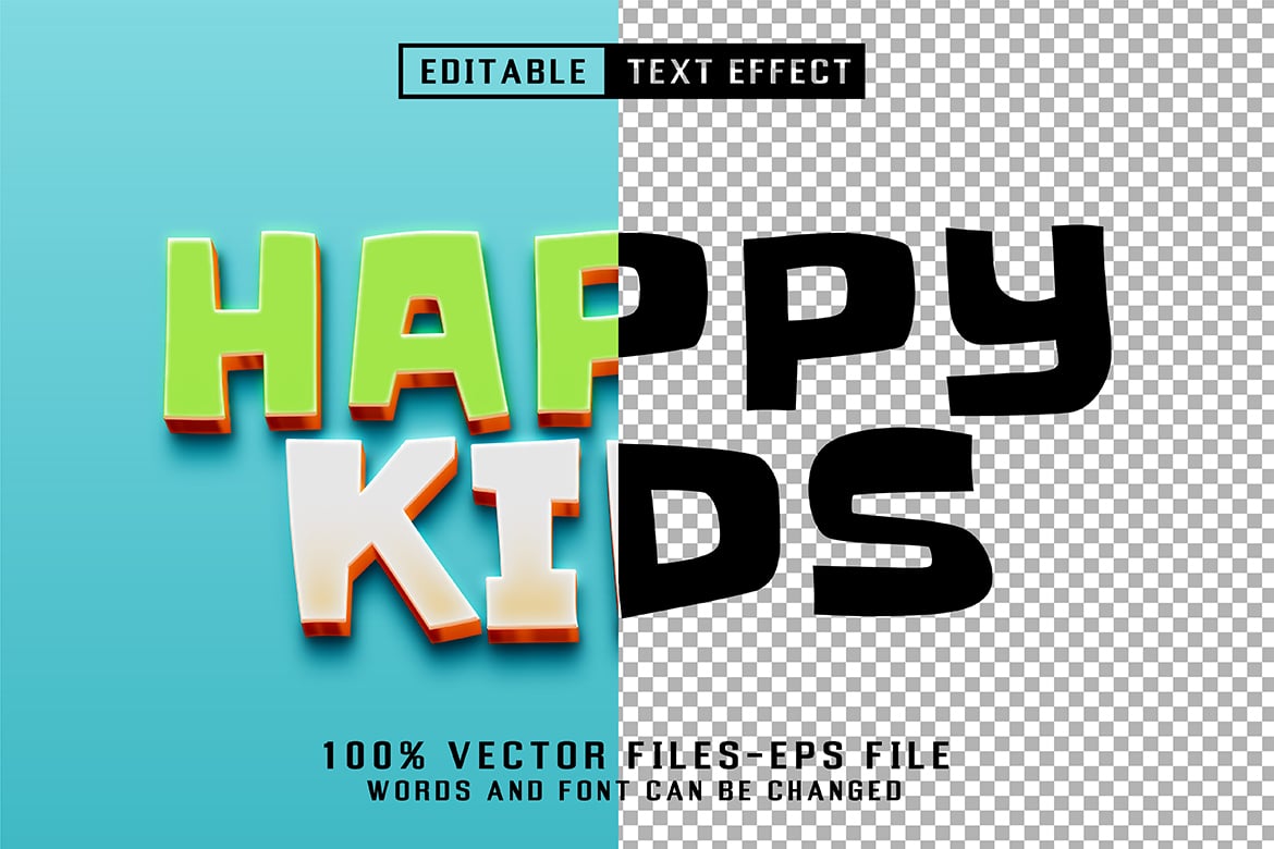 快乐儿童3D立体AI文字效果矢量素材 Happy Kids 3d Editable Text Effect