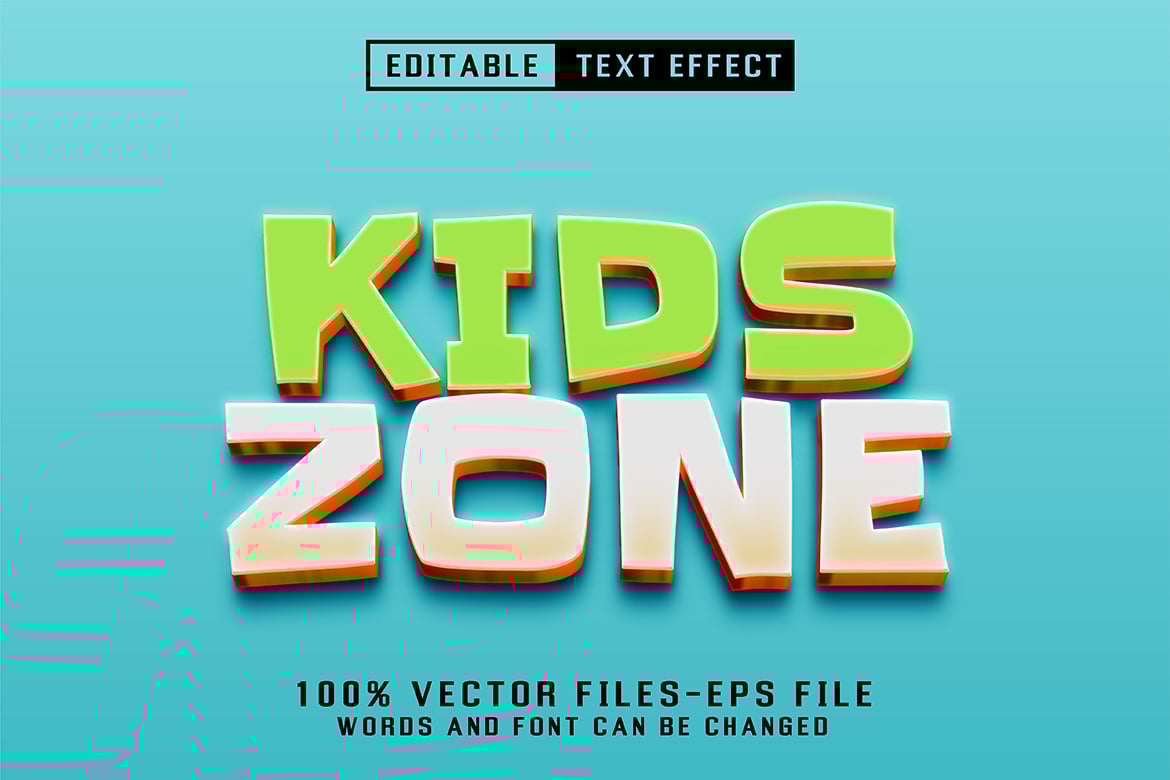 快乐儿童3D立体AI文字效果矢量素材 Happy Kids 3d Editable Text Effect