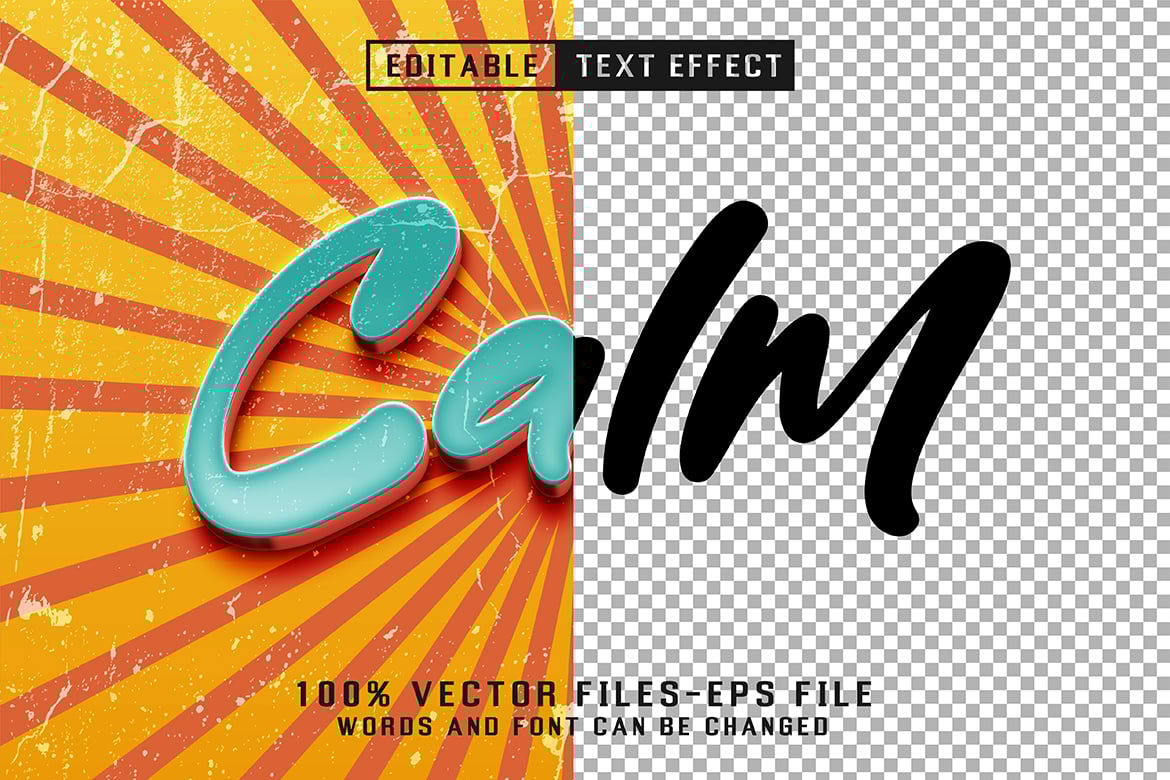 宁静复古风AI文字效果矢量素材 Calm Retro Editable Text Effect