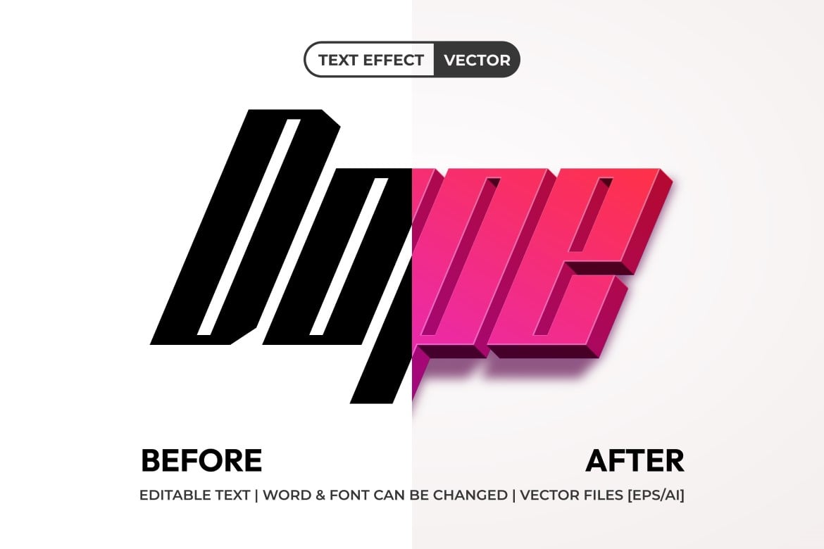 炫彩渐变3DAI文字效果矢量素材 Dope Gradient 3D Text Effect插图1 炫彩渐变3DAI文字效果矢量素材 Dope Gradient 3D Text Effect