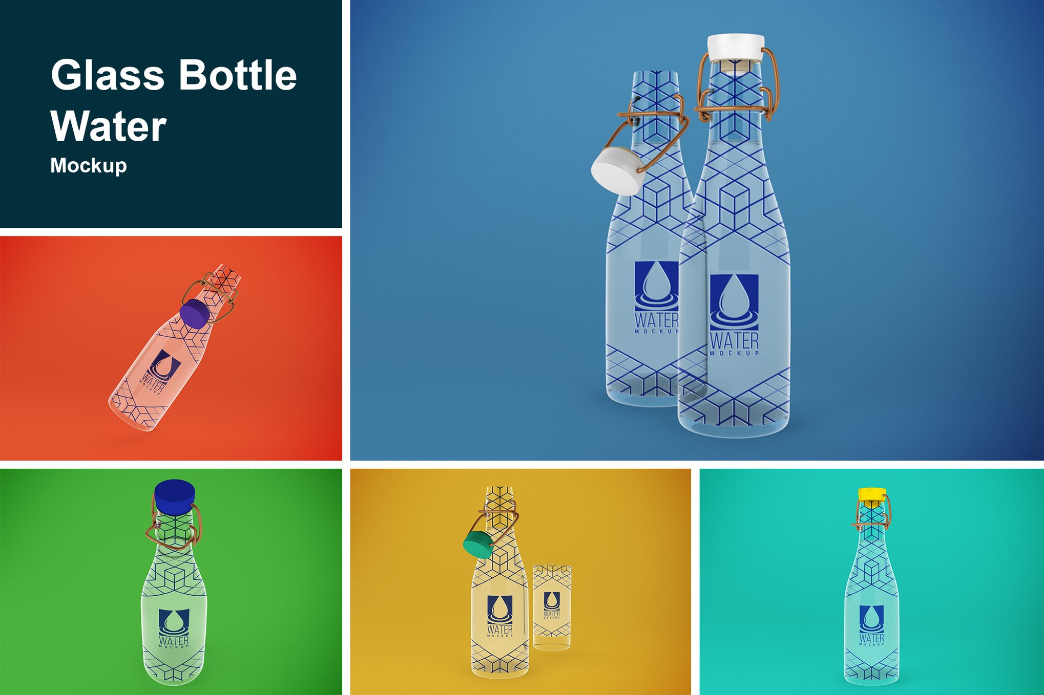 纯净水玻璃瓶包装样机 Glass Water Bottle Mockup