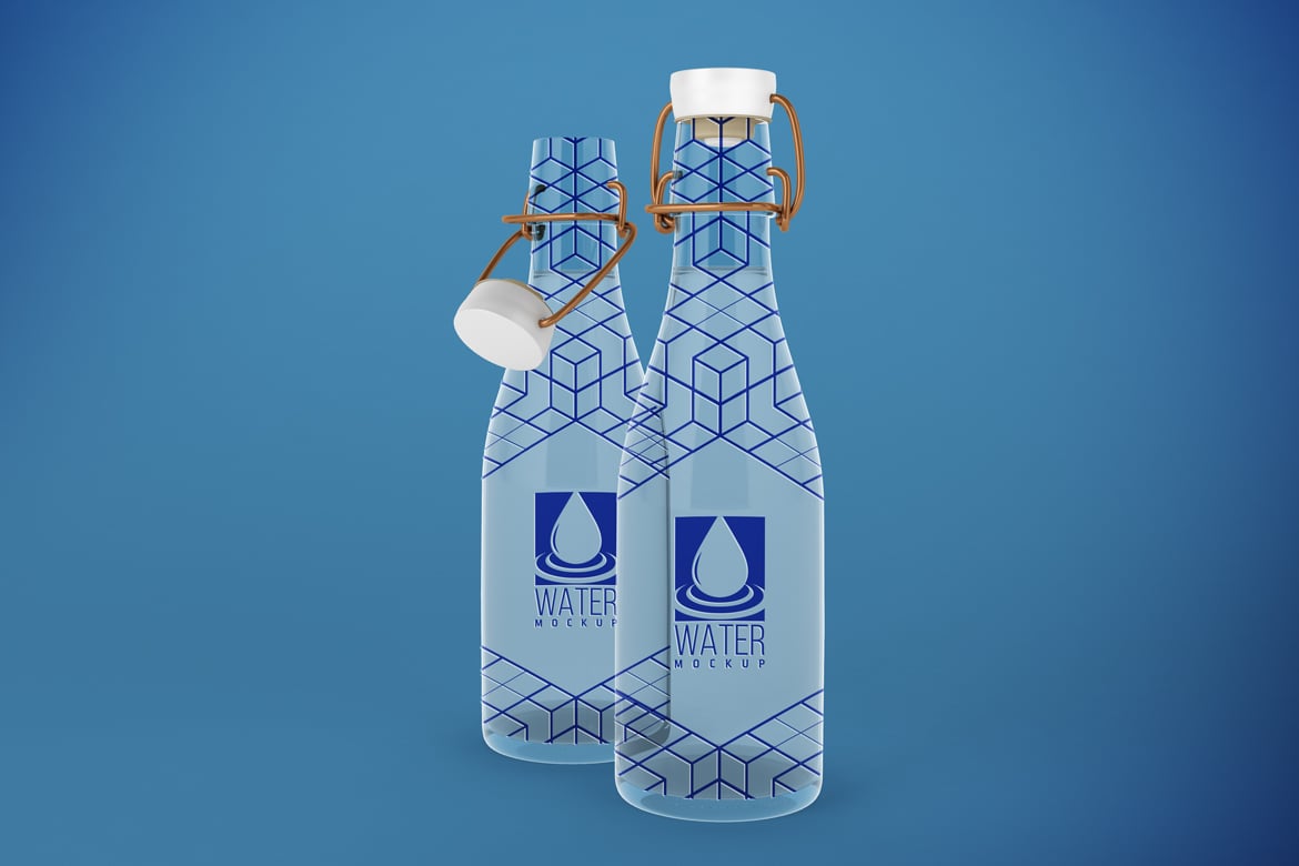 纯净水玻璃瓶包装样机 Glass Water Bottle Mockup