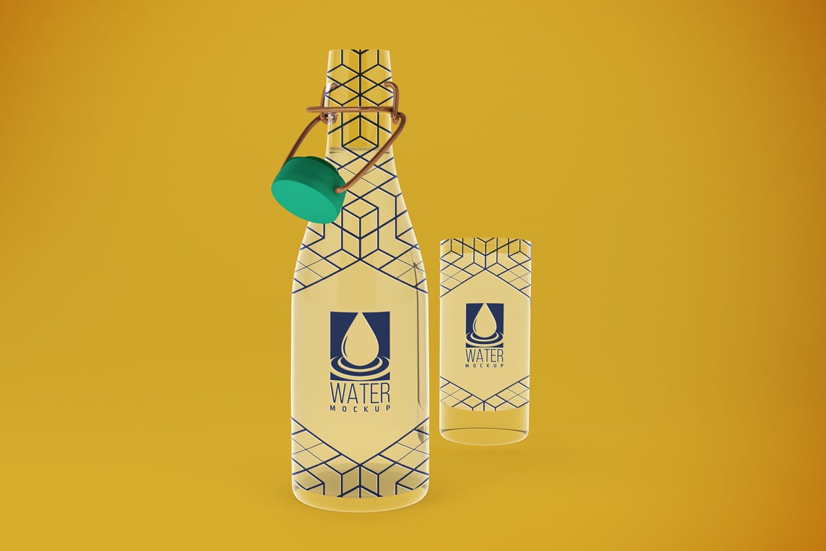 纯净水玻璃瓶包装样机 Glass Water Bottle Mockup