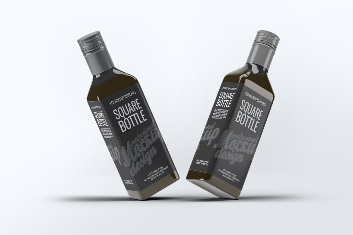 方形玻璃瓶容器设计样机 Square Glass Bottle Mockup