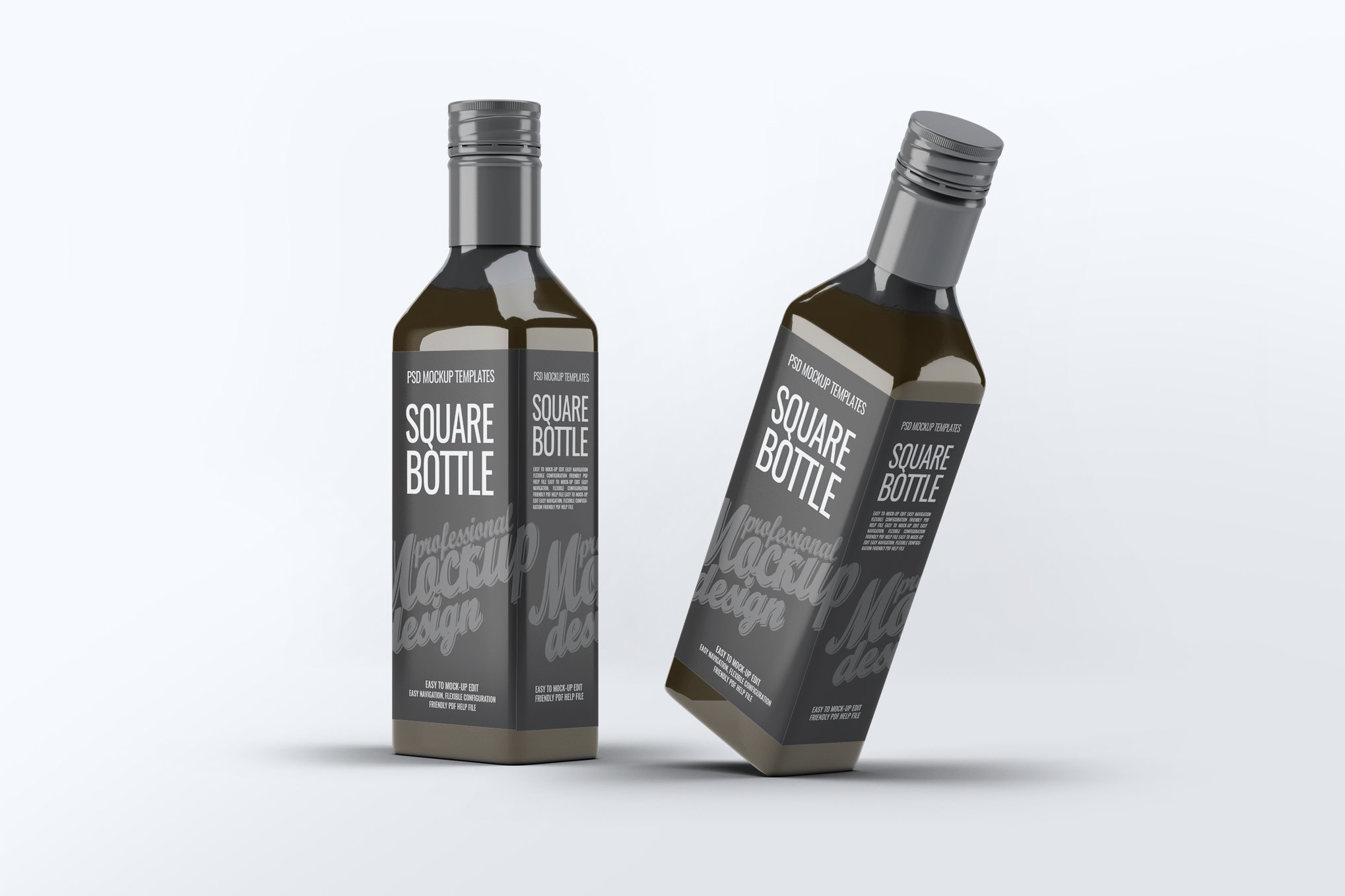 方形玻璃瓶容器设计样机 Square Glass Bottle Mockup