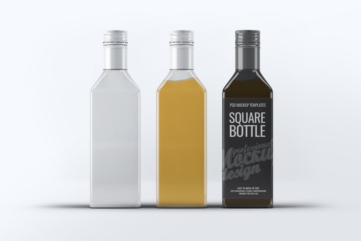 方形玻璃瓶容器设计样机 Square Glass Bottle Mockup