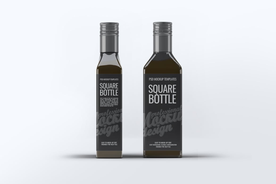 方形玻璃瓶容器设计样机 Square Glass Bottle Mockup