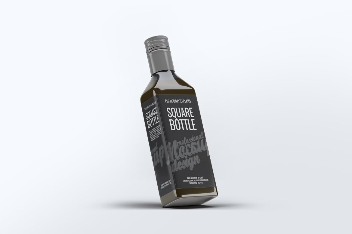 方形玻璃瓶容器设计样机 Square Glass Bottle Mockup