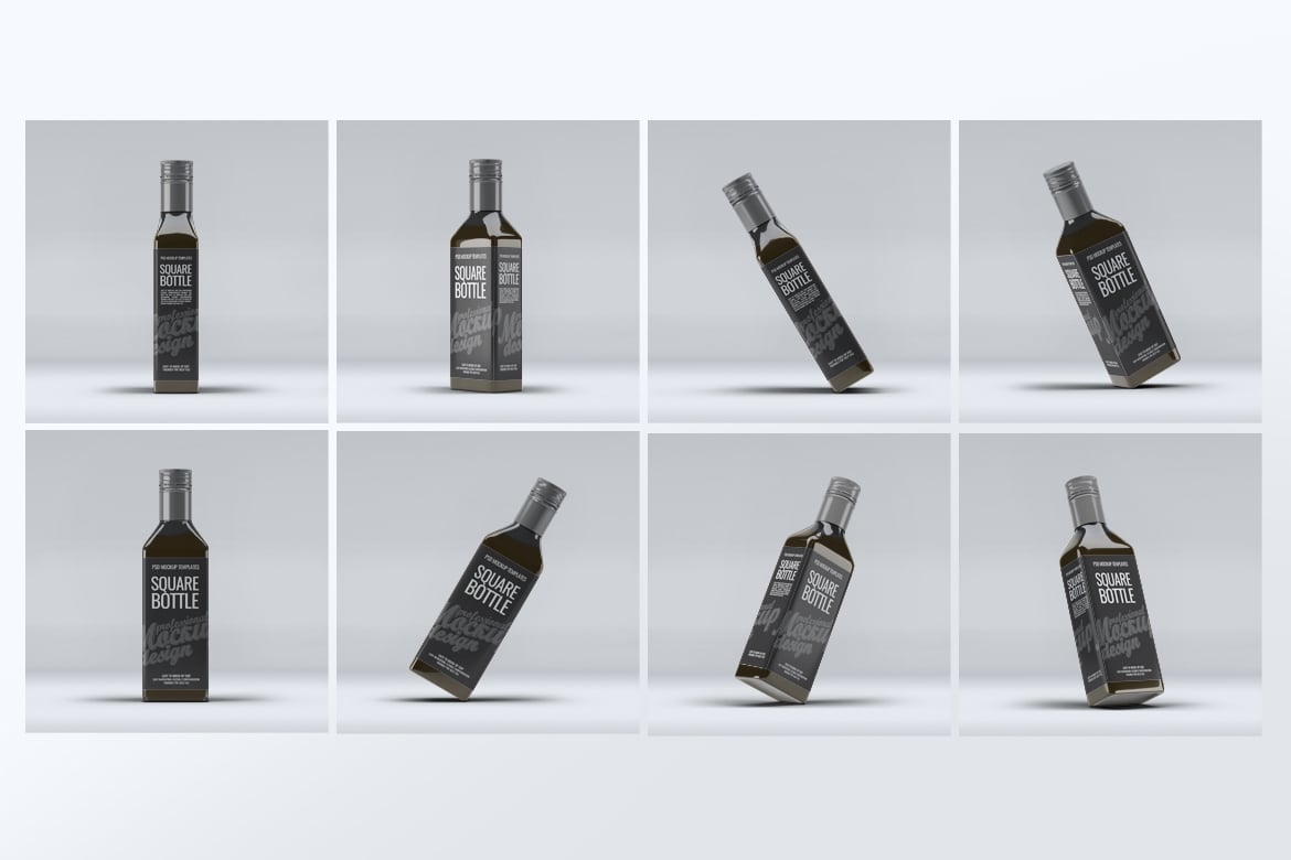 方形玻璃瓶容器设计样机 Square Glass Bottle Mockup
