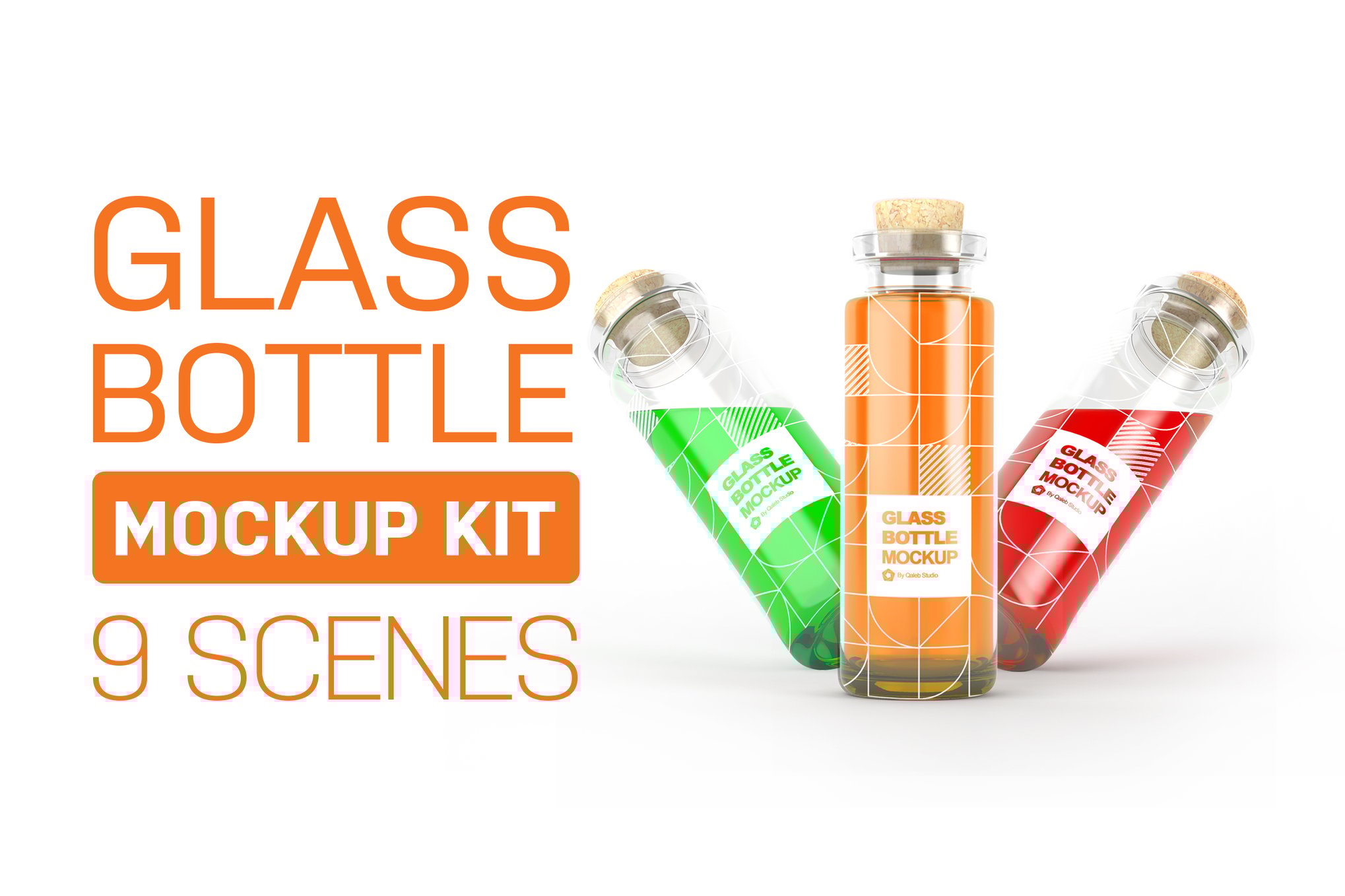 饮品玻璃瓶多场景生成样机 Multi-Scene Glass Bottle Mockup