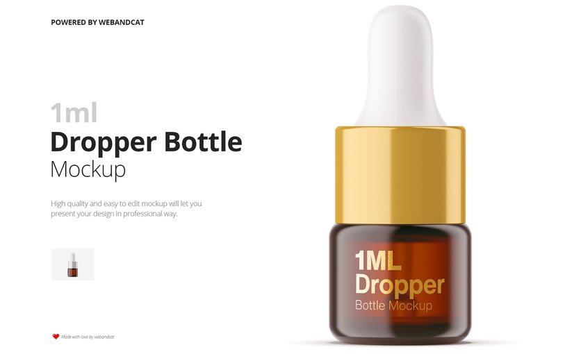 1ml琥珀色滴管瓶包装样机 1ml Amber Dropper Bottle Mockup