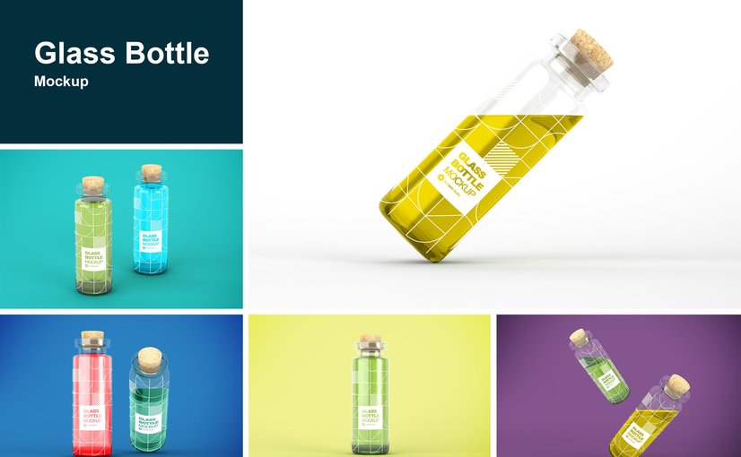 饮料玻璃瓶创意设计样机 Drink Glass Bottle Mockup