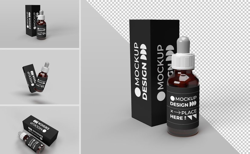 化妆品滴管瓶设计样机 Cosmetic Dropper Bottle Mockup