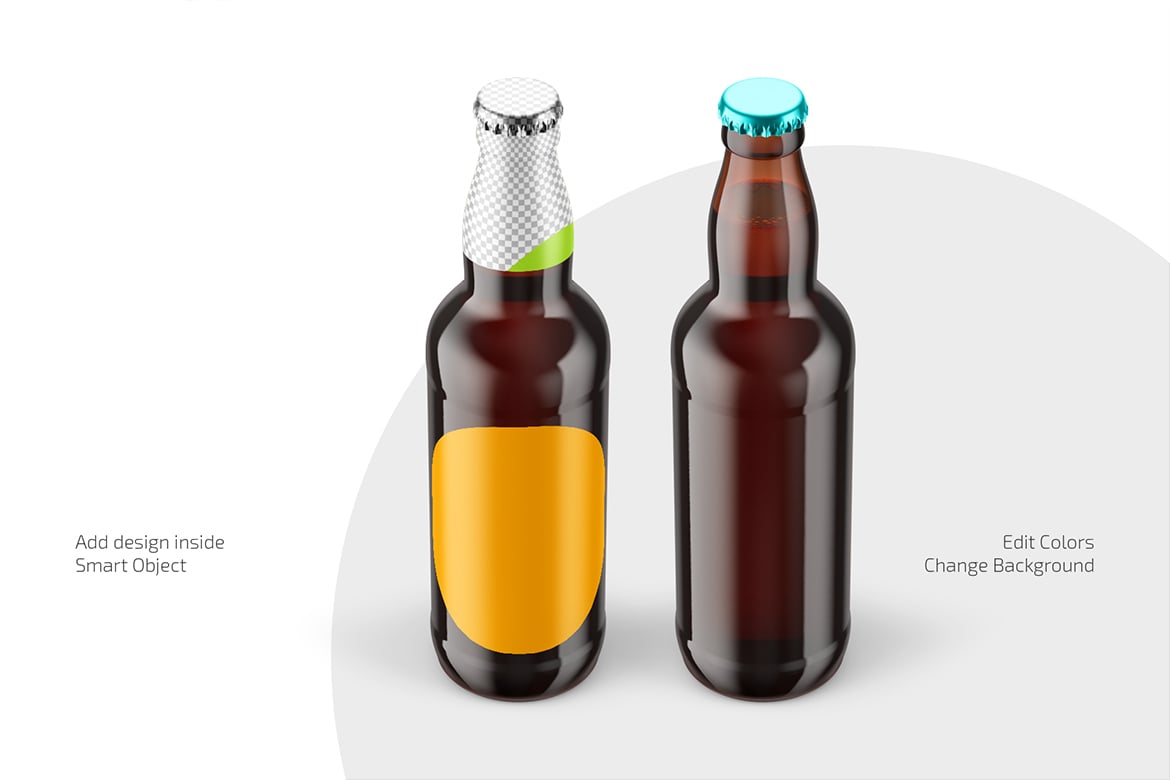 琥珀色啤酒瓶组合展示样机 Amber Glass Beer Bottle Mockup Set