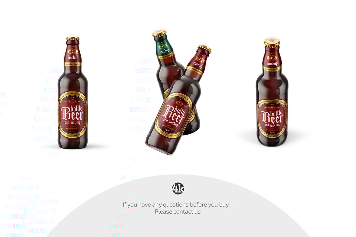 琥珀色啤酒瓶组合展示样机 Amber Glass Beer Bottle Mockup Set