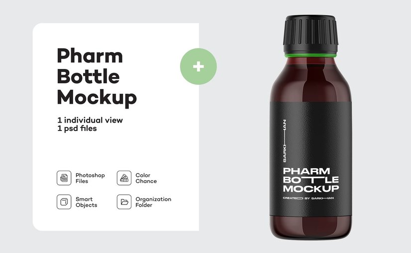 药业玻璃瓶包装展示样机 Pharm Glass Bottle Mockup