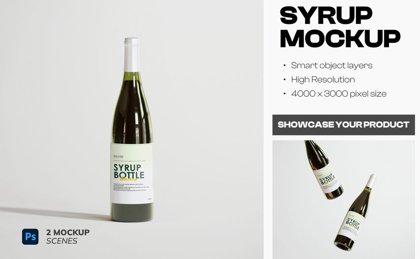 糖浆瓶产品包装设计样机 Syrup Bottle Mockup
