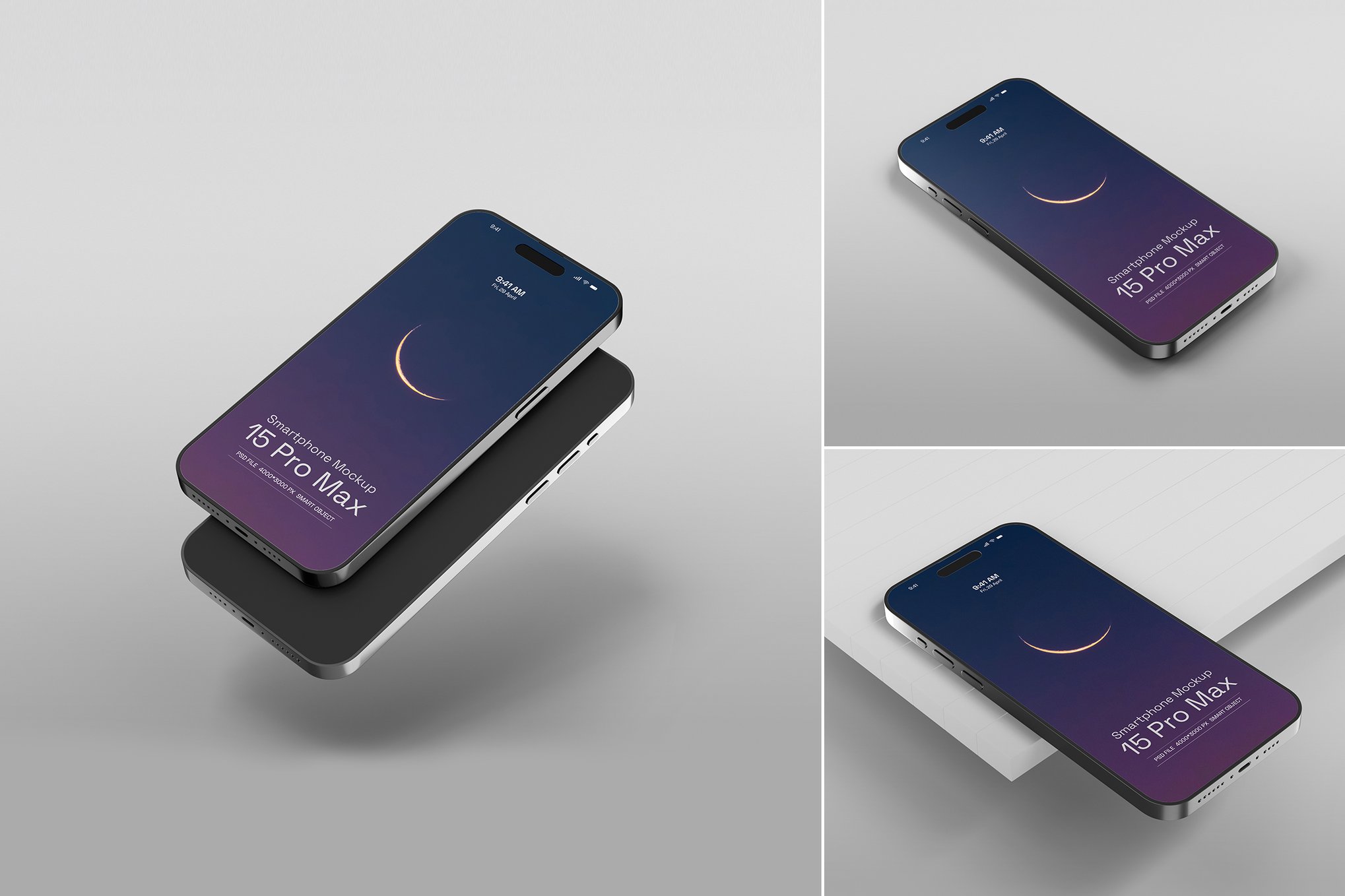 iPhone 15 Pro Max智能手机屏幕样机套装 iPhone 15 Pro Max Smartphone Screen Mockup Set插图 iPhone 15 Pro Max智能手机屏幕样机套装 iPhone 15 Pro Max Smartphone Screen Mockup Set