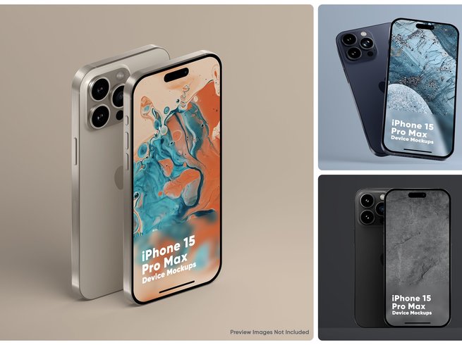 iPhone 15 Pro Max屏幕UI展示样机 iPhone 15 Pro Max Screen Mockups