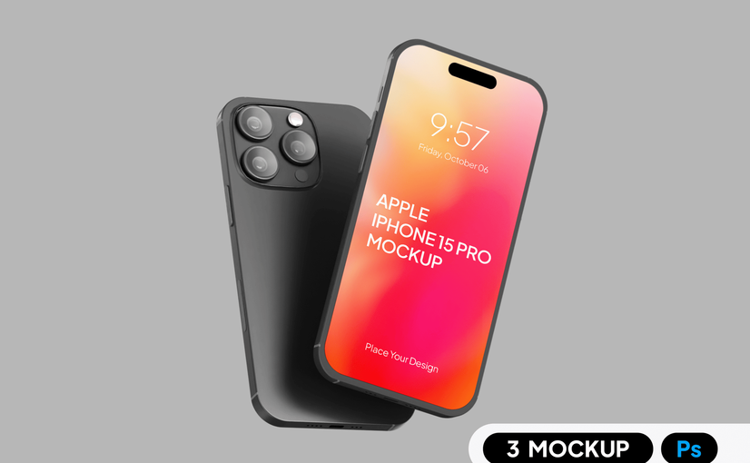 黑色钛金属iPhone 15 Pro样机 Black Titanium iPhone 15 Pro Mockup