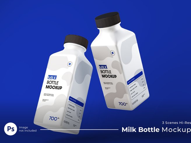 牛奶瓶乳制品样机素材 Milk Bottle Mockup