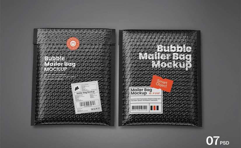 气泡膜快递信封邮寄袋展示样机 Bubble Mailer Bag Mockup