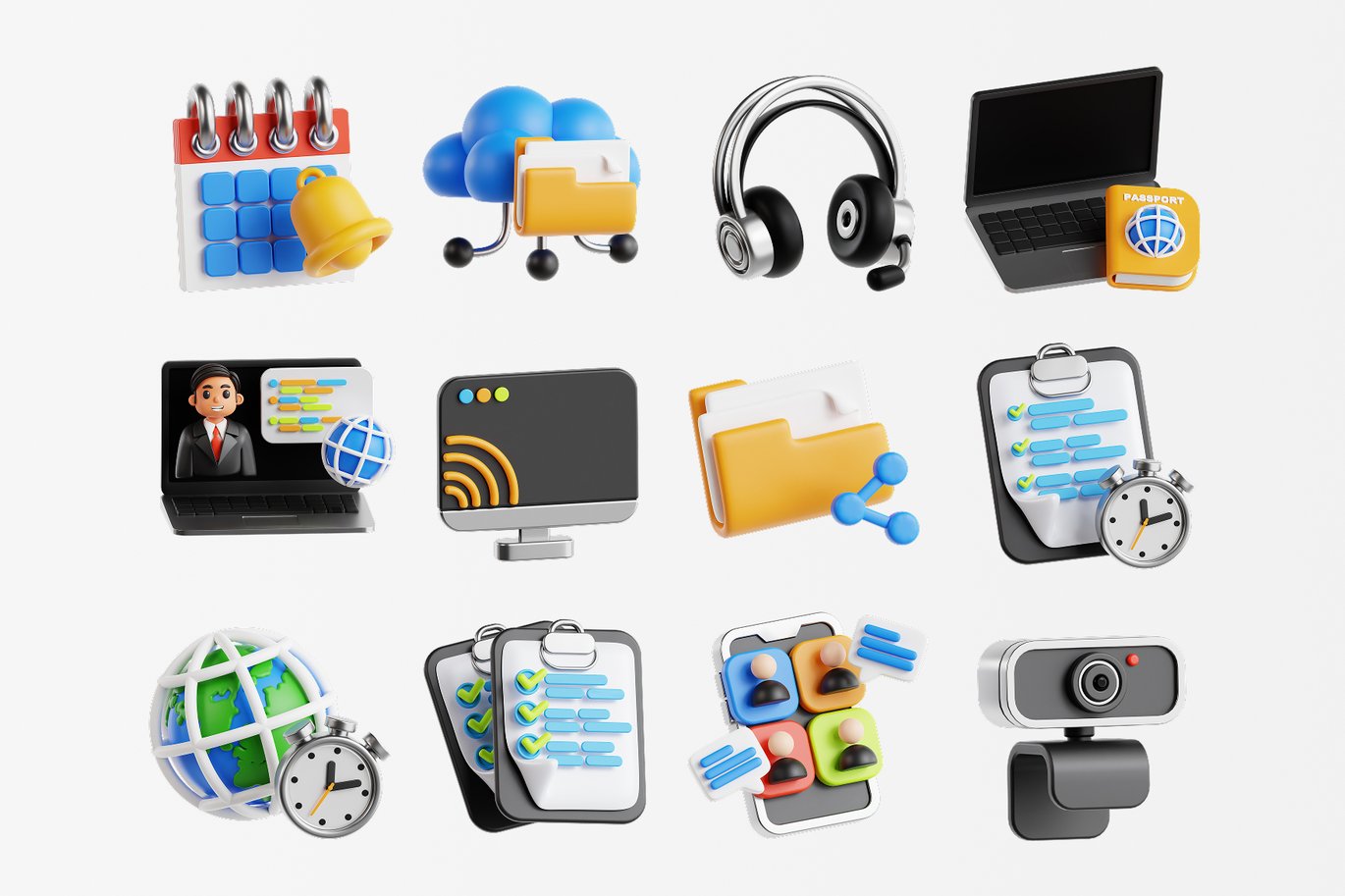 远程办公活动3D图标套装 Remote Work Activity 3D Icon Set插图1 远程办公活动3D图标套装 Remote Work Activity 3D Icon Set