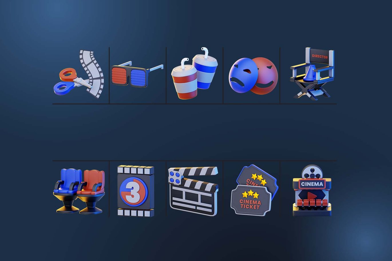 3D影院插画物体素材 3D Cinema Illustration插图1 3D影院插画物体素材 3D Cinema Illustration