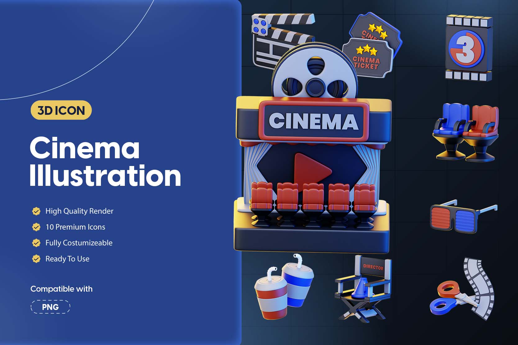 3D影院插画物体素材 3D Cinema Illustration插图 3D影院插画物体素材 3D Cinema Illustration