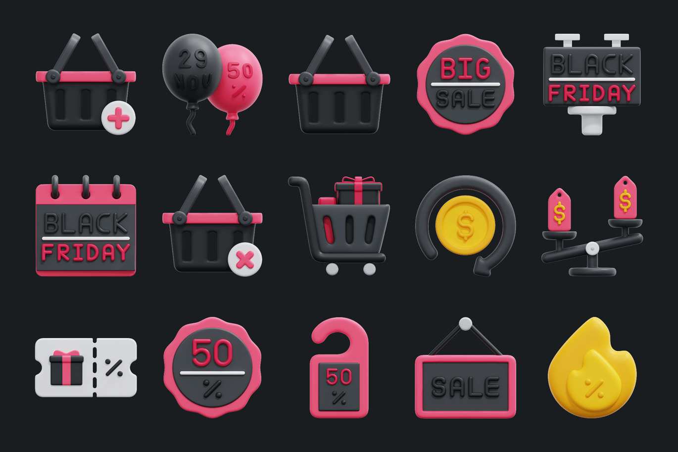 黑色星期五3D图标 Black Friday 3D Icon