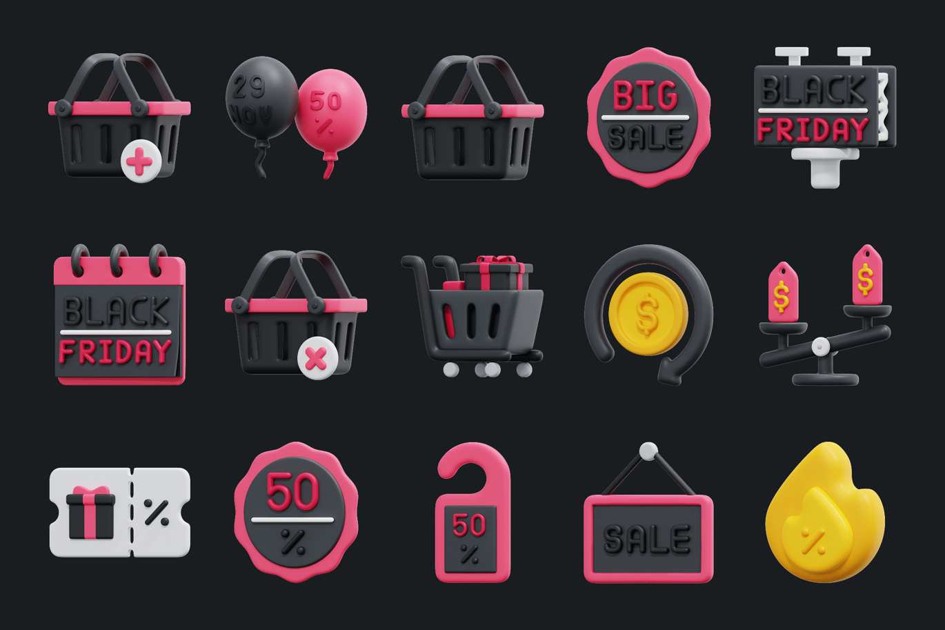 黑色星期五3D图标 Black Friday 3D Icon