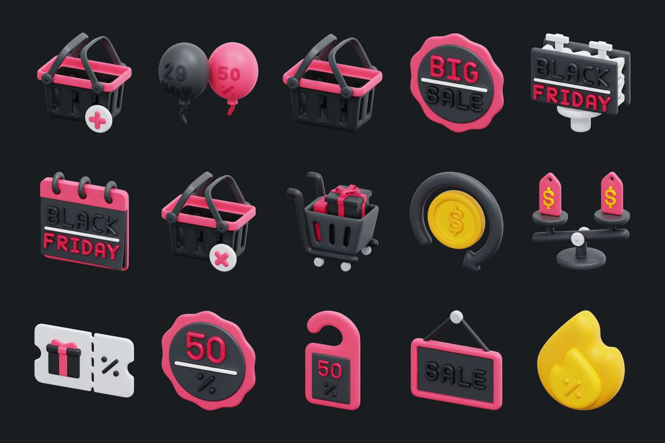 黑色星期五3D图标 Black Friday 3D Icon