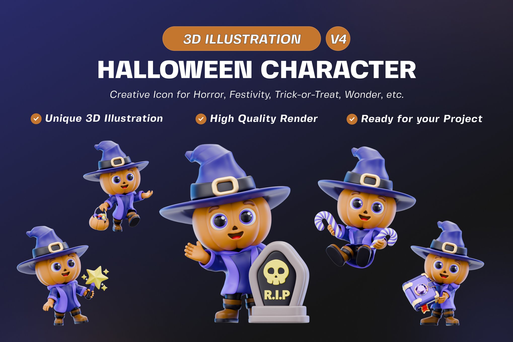 万圣节角色3D插画素材包V4 Halloween Character 3D Illustration Pack V4插图 万圣节角色3D插画素材包V4 Halloween Character 3D Illustration Pack V4